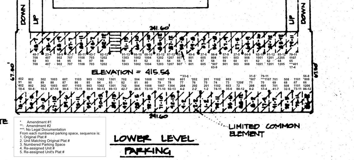 The lower level parking spaces illustrated